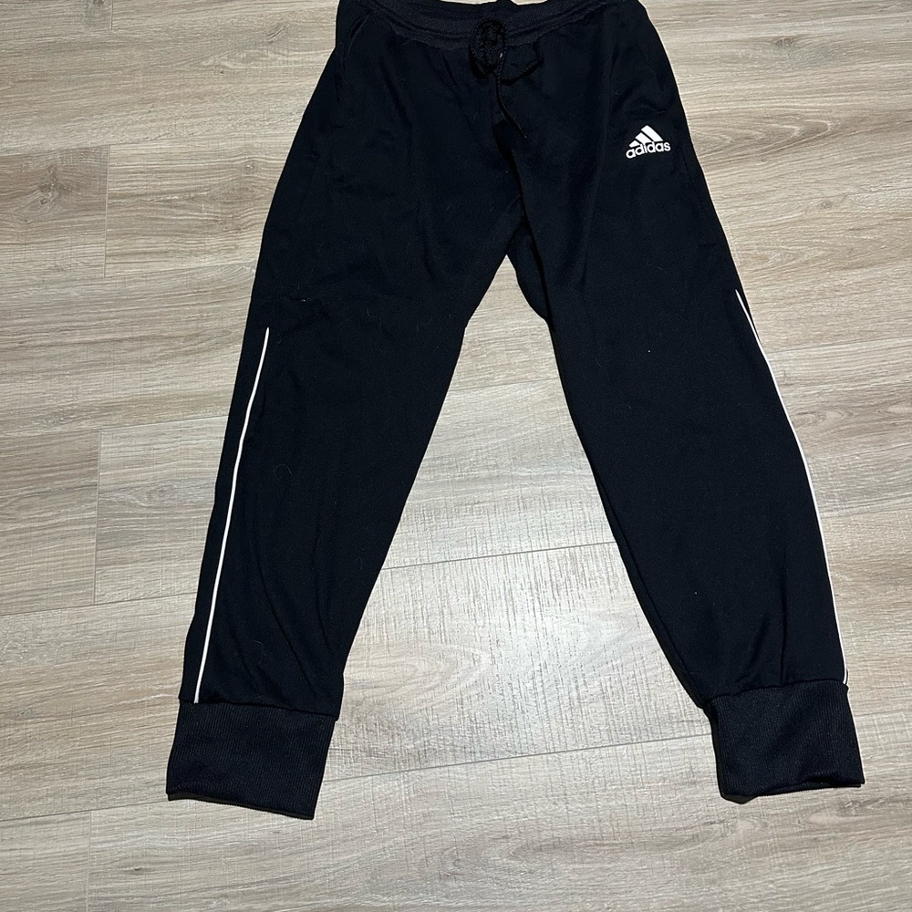 Adidas men’s Black Sweatpants with White Stripes size Large